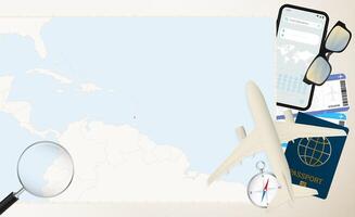 Grenada map and flag, cargo plane on the detailed map of Grenada with flag. vector