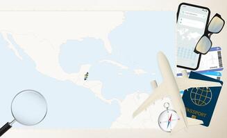 Belize map and flag, cargo plane on the detailed map of Belize with flag. vector
