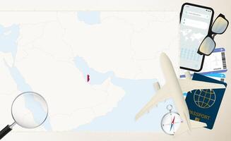 Qatar map and flag, cargo plane on the detailed map of Qatar with flag. vector
