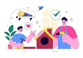 Craft Class Illustration Showing Artistic Hands Working on Handmade Creations vector