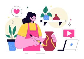 Artisan Workshop Illustration Featuring Hands-on Crafting and DIY Class in Flat Style vector