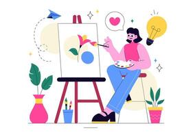 Creative Handcraft Workshop Art with DIY Tools, Materials, and Artist Hands vector