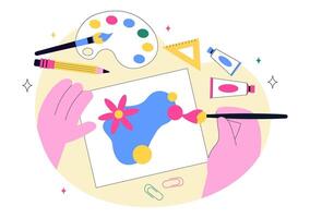 Illustration of a Craft Workshop Featuring Creative Hands in an Artistic Class vector