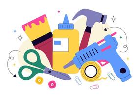 Illustration of a Crafting Workshop Featuring Creative DIY Activities and Artist Tools vector