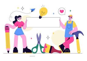 Craft and DIY Workshop Illustration Showing Hands Making Creative Art Projects vector