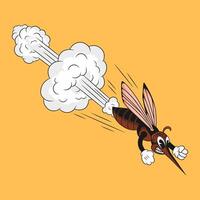 cartoon mosquito, reminiscent of a jet plane, zooms at high speed, ready to aggressively target and bite for blood. vector