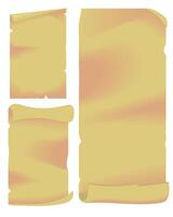Editable set of ancient paper scrolls with vintage textures. Great for fantasy maps, notes, treasure hunts, or medieval-themed projects. Ideal for designs needing an old parchment style. vector