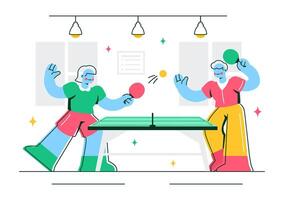 Cartoon Style Table Tennis with a Player Hitting a Ball Over the Net vector