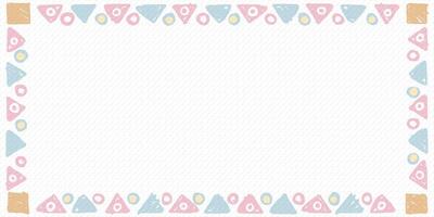 Blank rectangle frame consists of various pastel geometric shapes childish hand drawn style on bond paper texture background graphic illustration. vector
