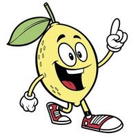 Lemon cartoon character running with a green leaf illustration vector