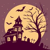 Halloween background with a haunted house and graveyard vector