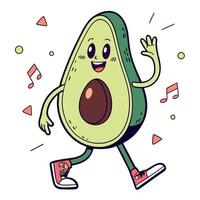 An avocado character with music notes around it vector