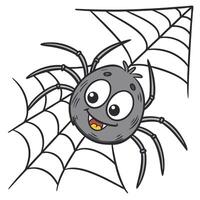 A cartoon spider on a web with a smile vector