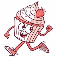 A cartoon cupcake running with a strawberry on its head vector
