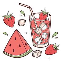 Watermelon juice with ice cubes and cubes vector