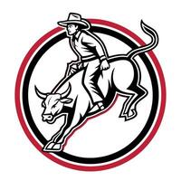 A cowboy riding a bull in a circle vector