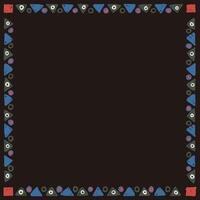Blank square frame consists of various colorful geometric shapes childish hand drawn style on brown background graphic illustration. vector