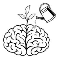 Brain with watering can and plant vector