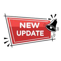 A red and white sign with the word new update vector