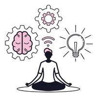 A person meditating with a brain and light bulb vector