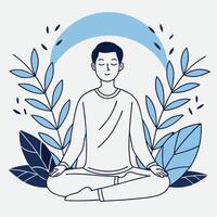 A man sitting in a lotus position with leaves around him vector