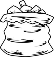 Hand drawn trash bag with garbage doodle icon vector