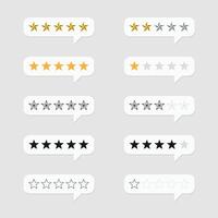 Five star rating, positive feedback style collection. Customer review with five metallic golden stars in speech bubble. Service satisfaction, quality, good rate illustration. vector