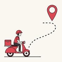 A man on a scooter with a map pin pointing to it vector