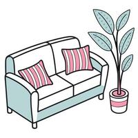 A couch with pillows and a plant in a pot vector