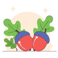 Two acorns with leaves on them vector
