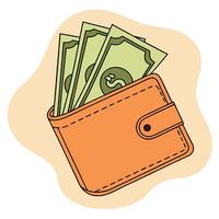 An orange wallet with money inside vector