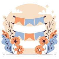 Flowers and bunting in a flat design vector