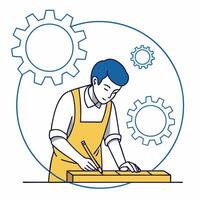 A man working on a project with gears around him vector