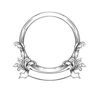 black and white vintage lines baroque frame with flora ornament on white background vector