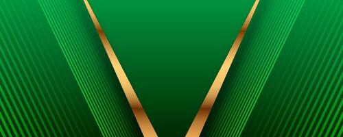 3D green luxury abstract background overlap layer on dark space with golden diagonal lines decoration. Modern graphic design element stripes style concept for web banner, flyer, card or brochure cover vector