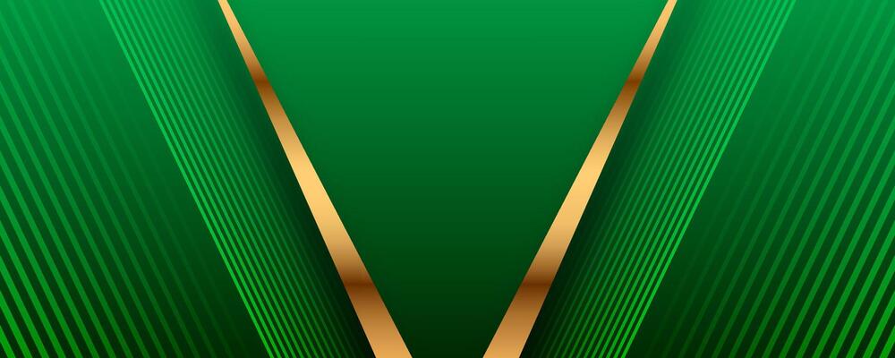3D green luxury abstract background overlap layer on dark space with golden diagonal lines decoration. Modern graphic design element stripes style concept for web banner, flyer, card or brochure cover