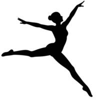 Silhouette of a graceful female dancer leaping in the air showing movement and ballet vector