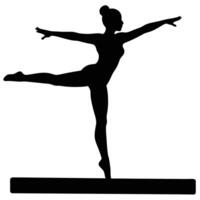 Elegant silhouette of a gymnast perfectly balanced on a beam performing graceful routine vector