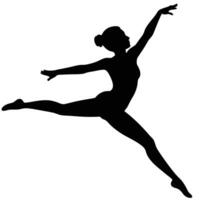 Graceful silhouette of a dancing ballerina in midair performing a ballet leap against white background vector
