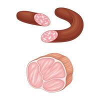 Set of meat products. Sausage and bacon, butchery meat shop assortment illustration vector