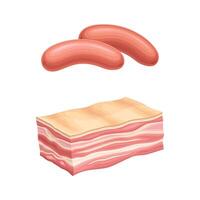 Set of meat products. Sausage and bacon, butchery shop assortment illustration vector
