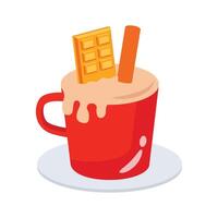 A 2d style icon of hot chocolate mug with straw vector
