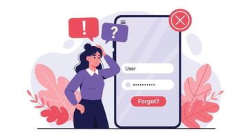 Struggling to Log In Solving Common Problems with Your Account Password Mobile Device vector