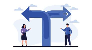 Navigating Choices Two Individuals at a Crossroads of Left and Right Decisions in Life vector