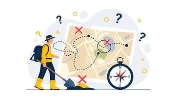 Lost and Finding a Treasure Map With Compass Guidance and Outdoor Expedition Concept vector