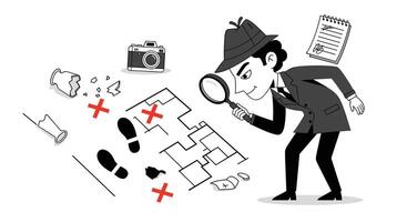 Detective Investigating Clues and Solving a Mystery with a Magnifying Glass Tool vector
