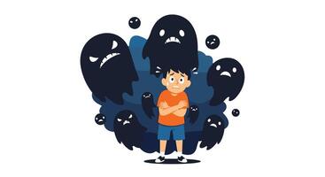 Boy Surrounded by Dark Spirits Represents Struggles With Emotional Problems and Anxiety vector
