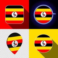 Set of modern icons with the national flag of Uganda. vector