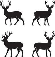 Four Black Silhouette Deer Stag Buck Antler Animal Wildlife Set Graphic Design Illustration vector