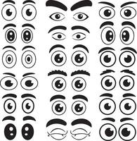 Collection of Cartoon Eyes and Eyebrows Black and White Silhouette Illustrations Various Expressions Set of Different Styles for Animation Design vector